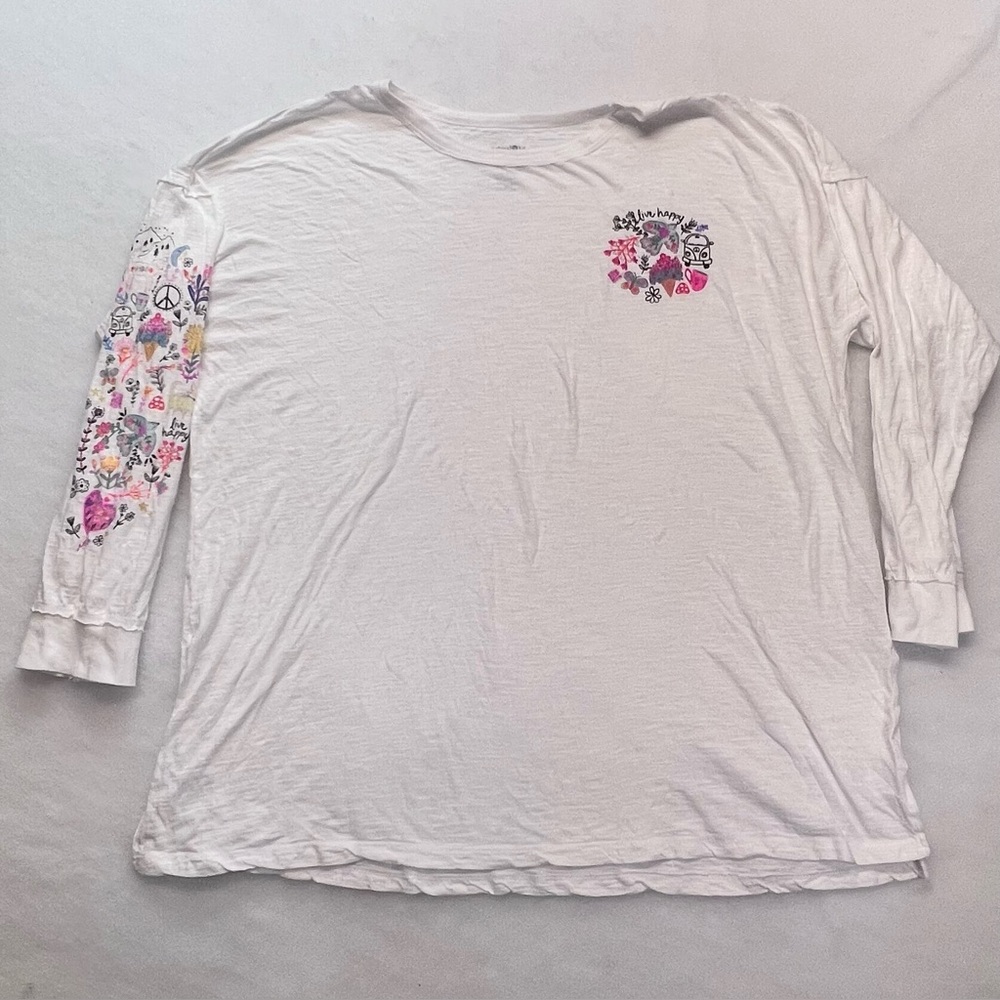 Natural Life Womens Oversized Cotton Doodle Tee Sz XXL Boho Hippie Casual - Picture 2 of 14